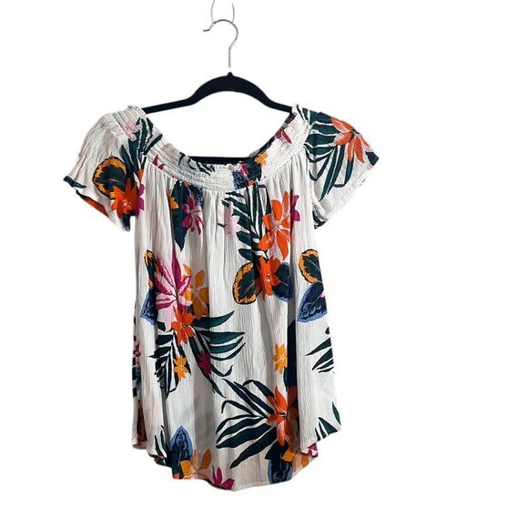Old Navy Womens Top Medium White Floral Off Shoulder Blouse - Picture 2 of 3